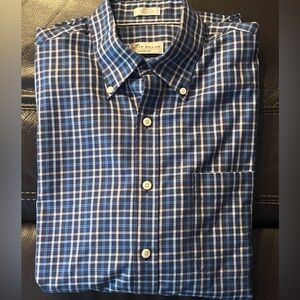 Peter Millar Nanoluxe Blue Plaid Button Down Shirt Men’s Medium